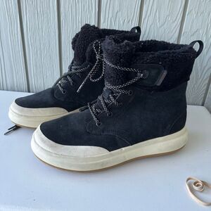 Merrell Marquette Thermo Lace Waterproof Boots 9.5/10 Black Suede Fleece